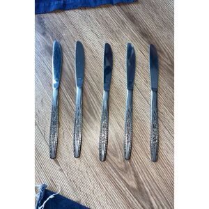 Vintage Interpur Stainless Steel Dinner Knives Springtime Diamonds with Flowers